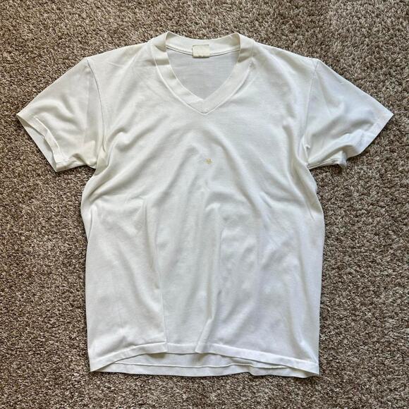 Perfect Vintage 70s White Blank Basic V Neck Shirt Top Tee - Picture 3 of 8